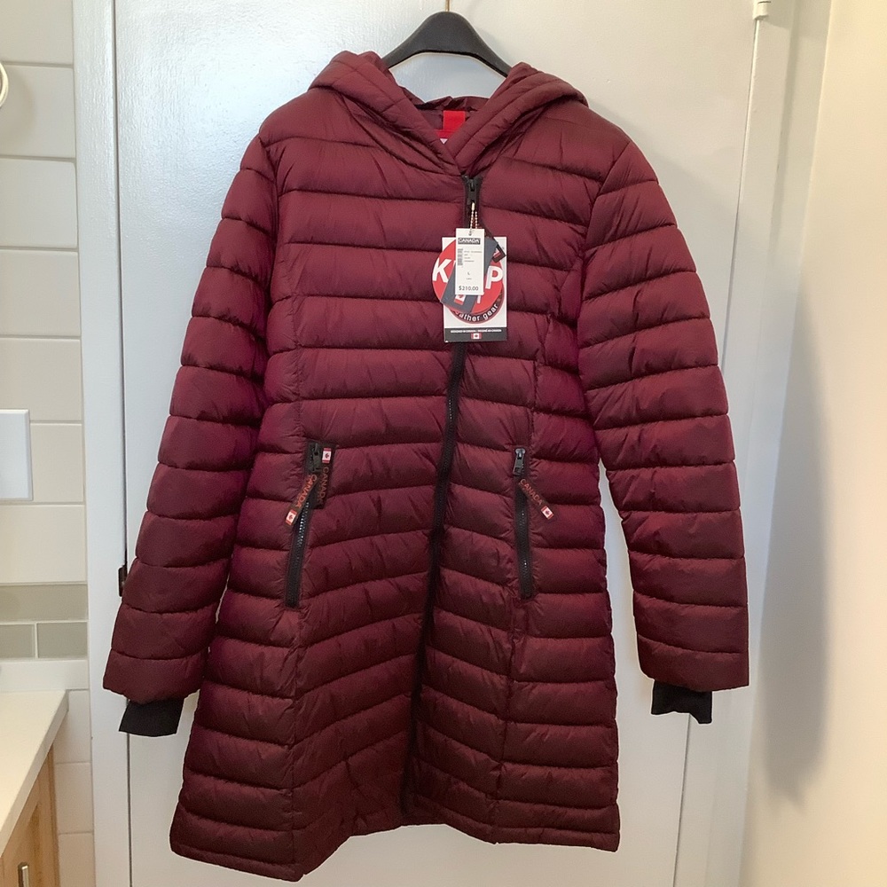 Canada Weather Gear cranberry satin puffer L NWT